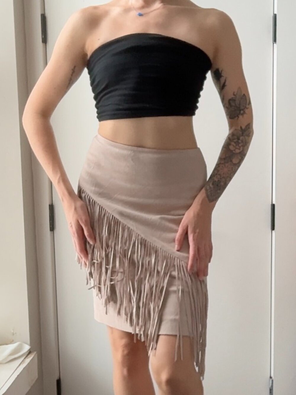 Blush Pink Fringe Skirt
